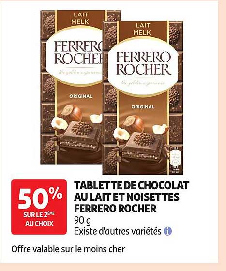 TABLETTE DE CHOCOLAT AU LAIT ET NOISETTES FERRERO ROCHER