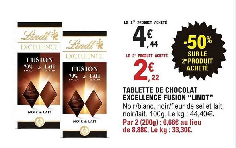 TABLETTE DE CHOCOLAT EXCELLENCE FUSION “LINDT”