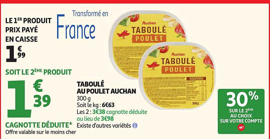 TABOULÉ AU POULET AUCHAN