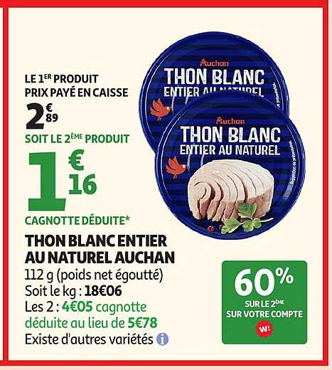 THON BLANC ENTIER AU NATUREL AUCHAN