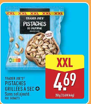 TRADER JOE'S PISTACHES GRILLÉES À SEC Sans sel ajouté. Réf. 5006073