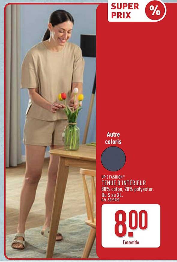 UP2FASHION® TENUE D'INTÉRIEUR 80% coton, 20% polyester. Du S au XL. Réf. 5023920