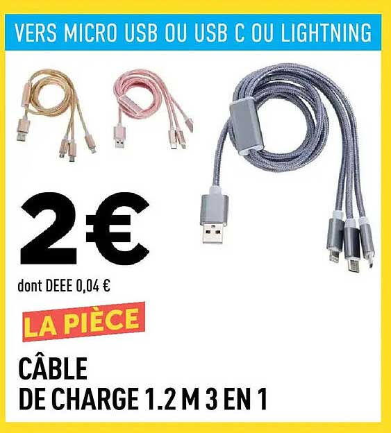 VERS MICRO USB OU USB C OU LIGHTNING