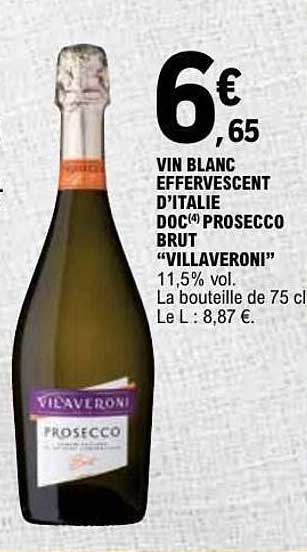 VIN BLANC EFFERVESCENT D’ITALIE DOC(4) PROSECCO BRUT "VILLAVERONI"