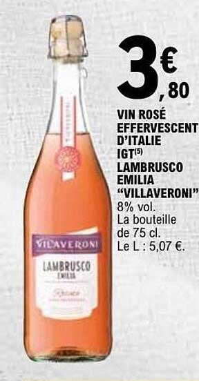 VIN ROSÉ EFFERVESCENT D’ITALIE IGT(5) LAMBRUSCO EMILIA “VILLAVERONI”