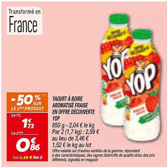 YAOURT À BOIRE AROMATISÉ FRAISE EN OFFRE DÉCOUVERTE YOP