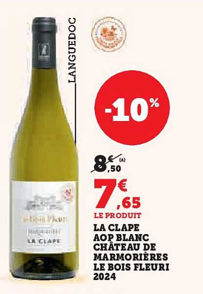 LA CLAPE AOP BLANC CHÂTEAU DE MARMORIÈRES LE BOIS FLEURI 2024