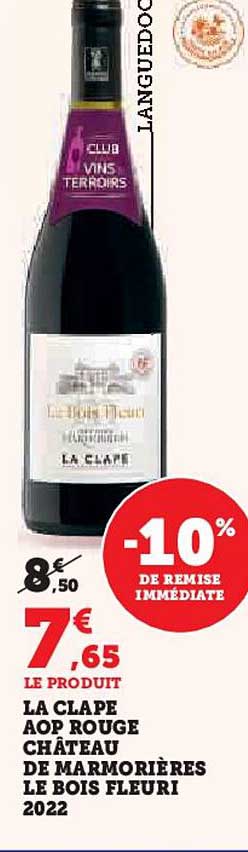LA CLAPE AOP ROUGE CHÂTEAU DE MARMORIÈRES LE BOIS FLEURI 2022