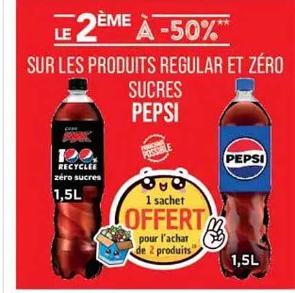 LE 2ÈME À -50% SUR LES PRODUITS REGULAR ET ZÉRO SUCRES PEPSI