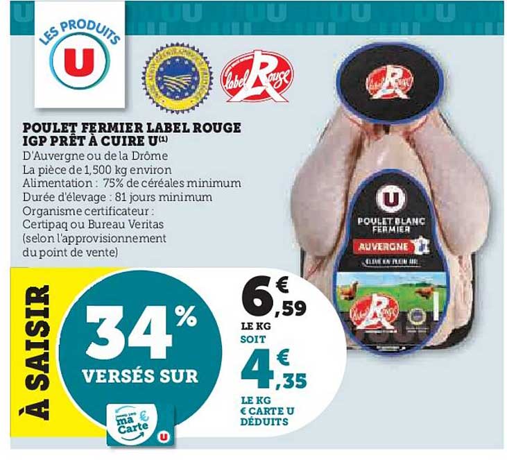 POULET FERMIER LABEL ROUGE IGP PRÊT À CUISER U