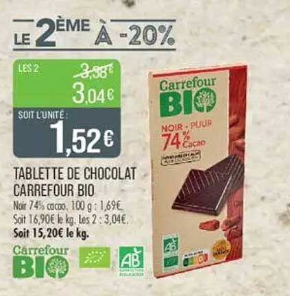 TABLETTE DE CHOCOLAT CARREFOUR BIO