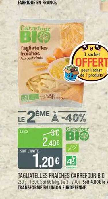 Tagliatelles fraîches Carrefour BIO