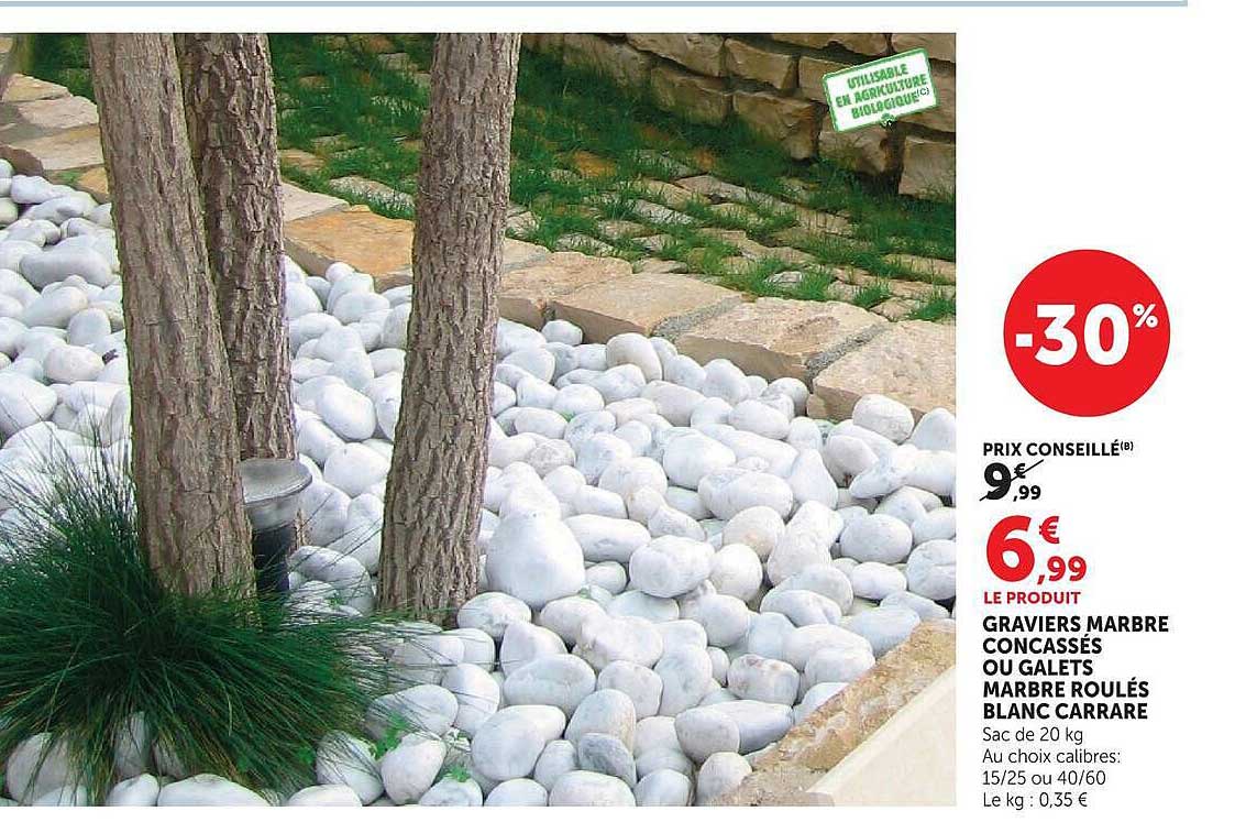 GRAVIERS MARBRE CONCASSÉS OU GALETS MARBRE ROULÉS BLANC CARRARE