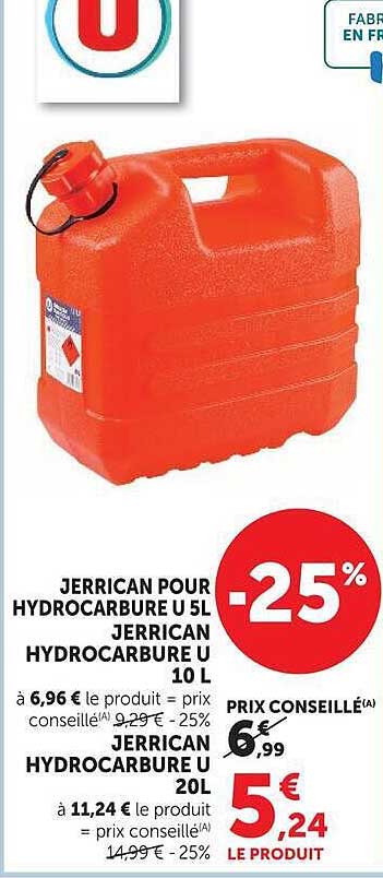 JERRICAN POUR HYDROCARBURE U 5L JERRICAN HYDROCARBURE U 10L JERRICAN HYDROCARBURE U 20L