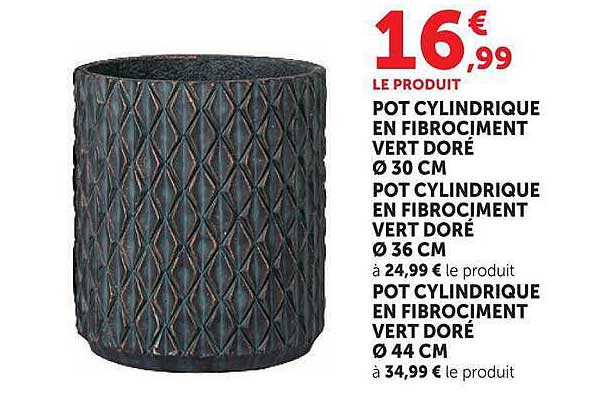 POT CYLINDRIQUE EN FIBROCIMENT VERT DORÉ Ø 30 CM