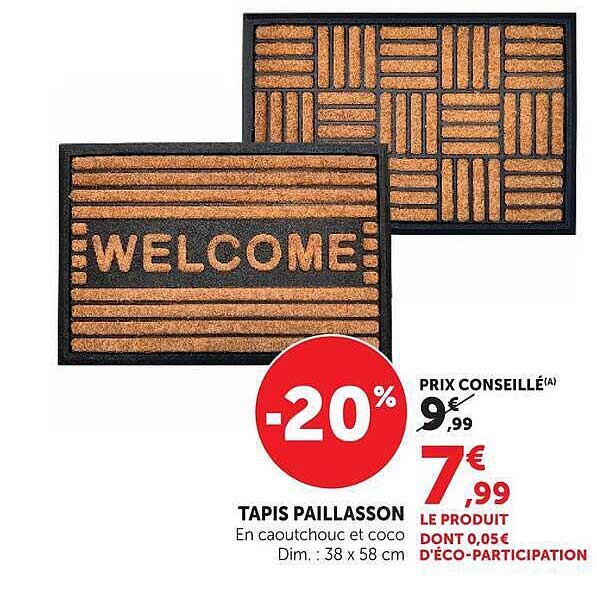 TAPIS PAILLASSON En caoutchouc et coco Dim. : 38 x 58 cm