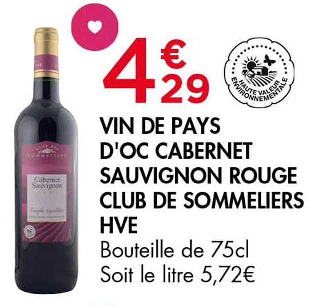 VIN DE PAYS D'OC CABERNET SAUVIGNON ROUGE CLUB DE SOMMILIERS HVE