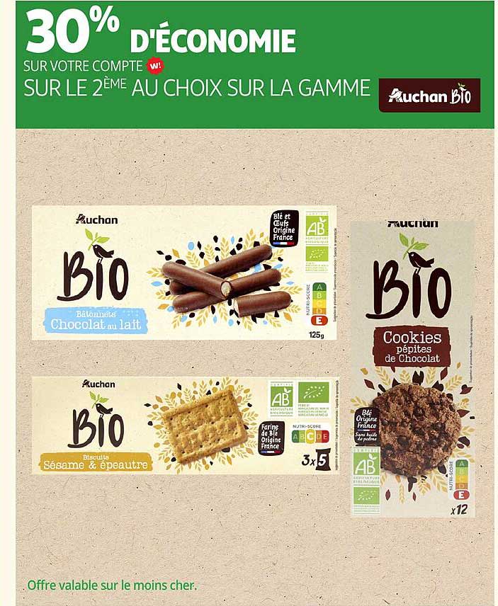 30% d'économie sur votre compte sur le 2ème au choix sur la gamme Auchan Bio