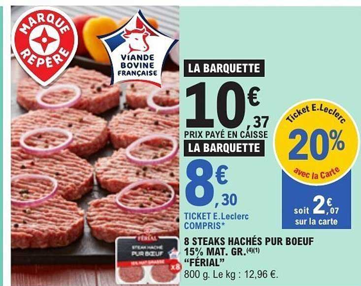 8 STEAKS HACHÉS PUR BŒUF 15% MAT. GR. (4x1)