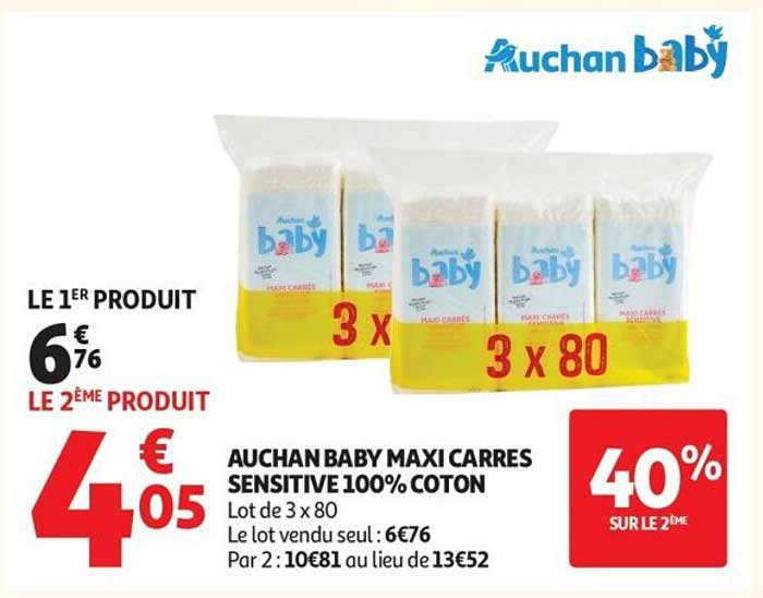 AUCHAN BABY MAXI CARRES SENSITIVE 100% COTON