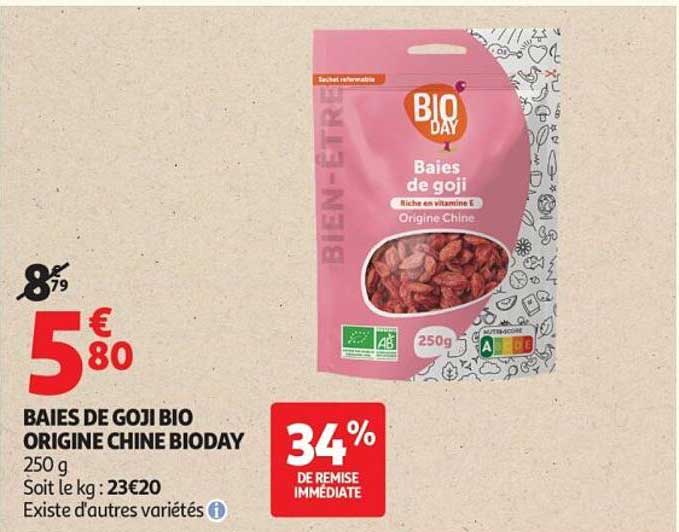 BAIES DE GOJI BIO ORIGINE CHINE BIODAY 250 g