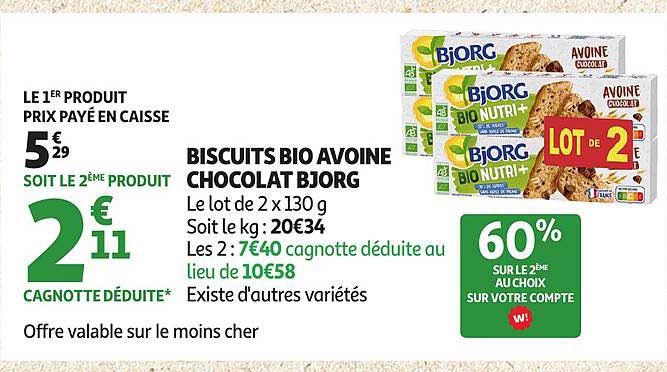BISCUITS BIO AVOINE CHOCOLAT BJORG