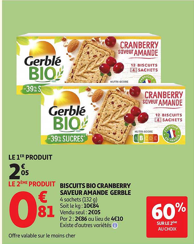 Biscuits BIO Cranberry Saveur Amande Gerblé