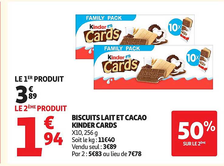 BISCUITS LAIT ET CACAO KINDER CARDS
