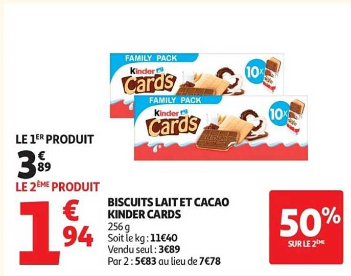 BISCUITS LAIT ET CACAO KINDER CARDS