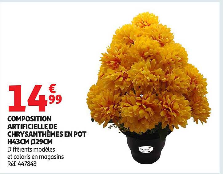 COMPOSITION ARTIFICIELLE DE CHRYSANTHÈMES EN POT H43CM Ø29CM