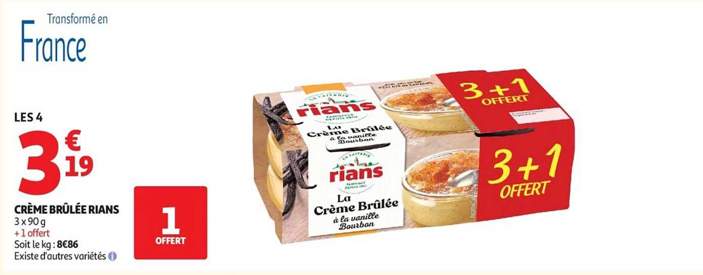 CRÈME BRULÉE RIANS 3 x 90 g + 1 offert