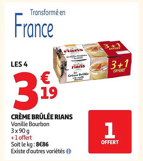 CRÈME BRÛLÉE RIANS Vanille Bourbon 3 x 90 g + 1 offert