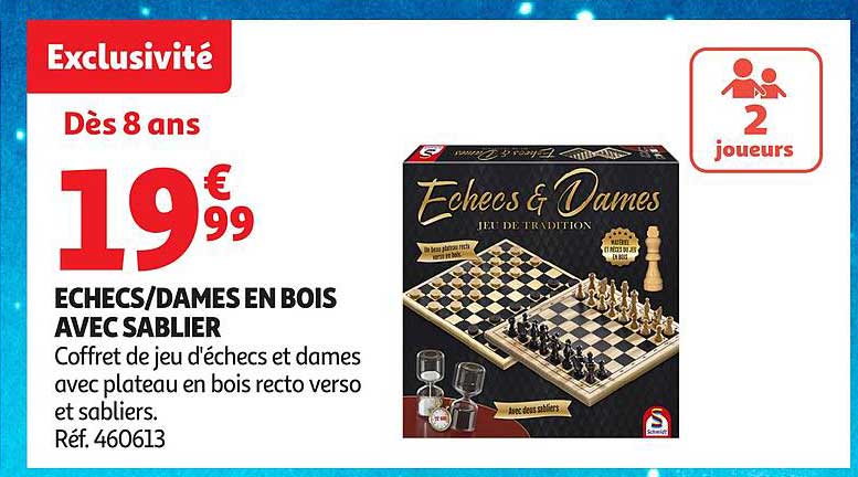 Echecs/Dames en Bois avec Sabliers