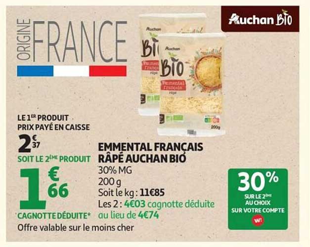 Emmental Français Râpé Auchan Bio