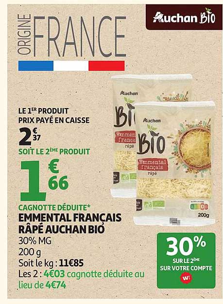 EMMENTAL FRANÇAIS RÂPÉ AUCHAN BIO