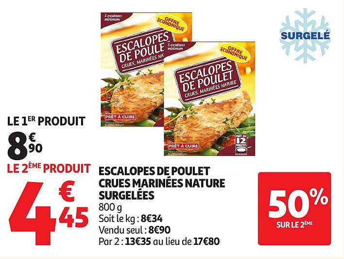 ESCALOPES DE POULET CRUES MARINÉES NATURE SURGELÉES