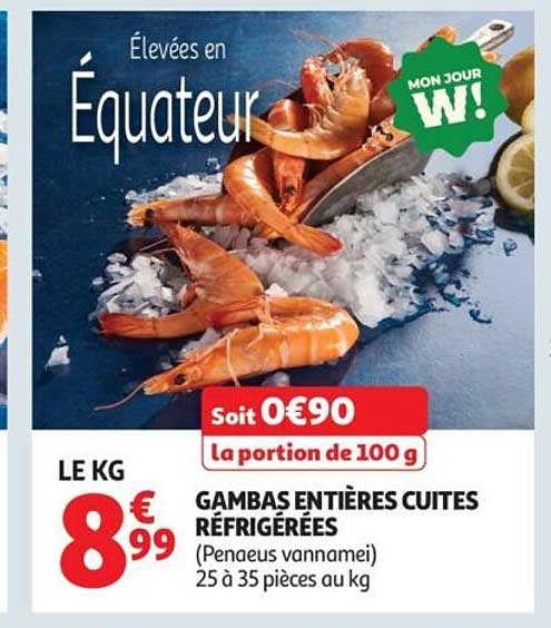 Gambas entières cuites réfrigérées