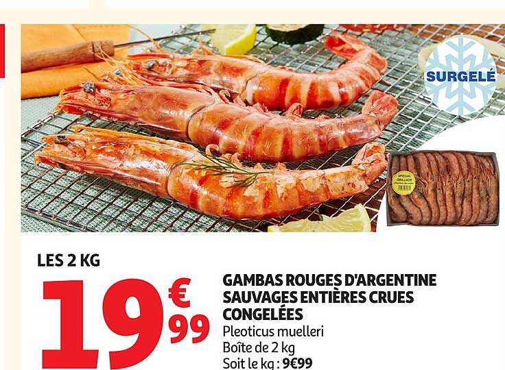 GAMBAS ROUGES D'ARGENTINE SAUVAGES ENTIÈRES CRUES CONGELÉES