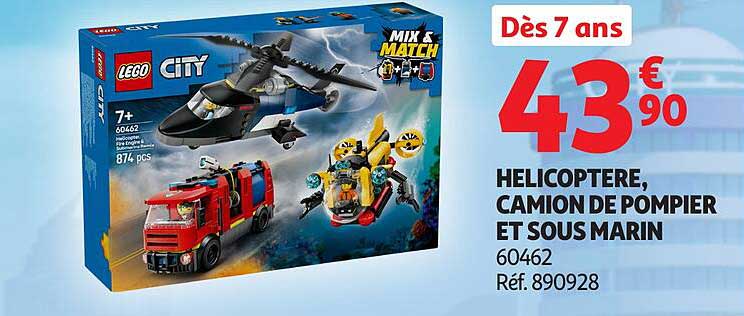 HELICOPTERE, CAMION DE POMPIER ET SOUS MARIN