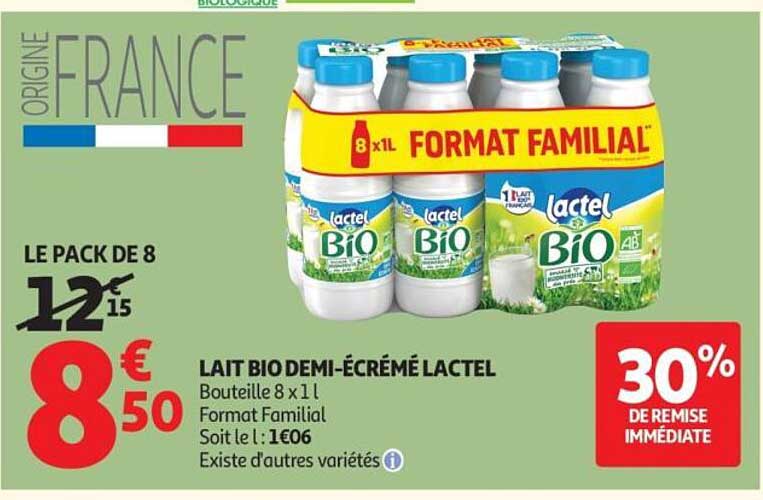LAIT BIO DEMI-ÉCRÉMÉ LACTEL