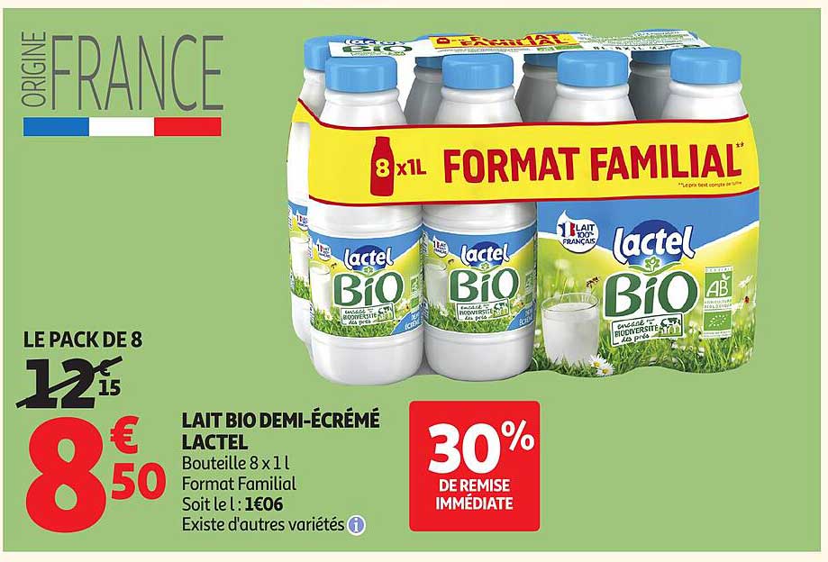 LAIT BIO DEMI-ÉCRÉMÉ LACTEL