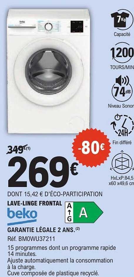LAVE-LINGE FRONTAL BEKO -80€