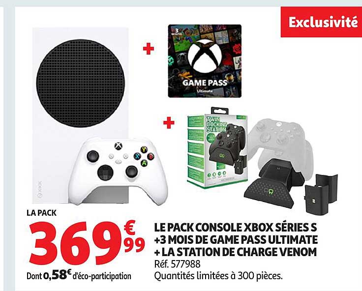 LE PACK CONSOLE XBOX SÉRIES S +3 MOIS DE GAME PASS ULTIMATE + LA STATION DE CHARGE VENOM