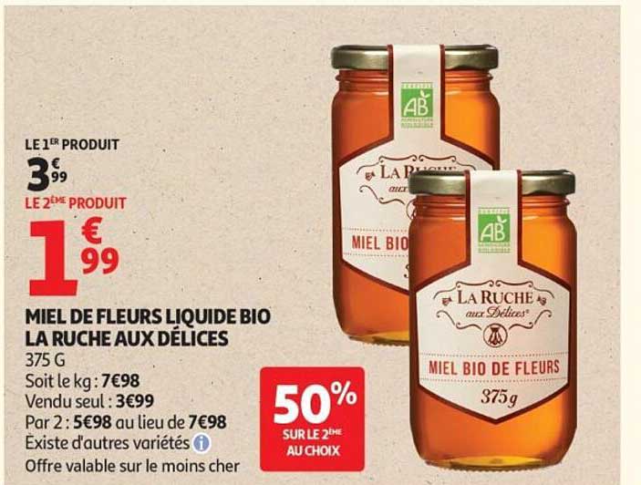 MIEL DE FLEURS LIQUIDE BIO LA RUCHE AUX DÉLICES 375 G