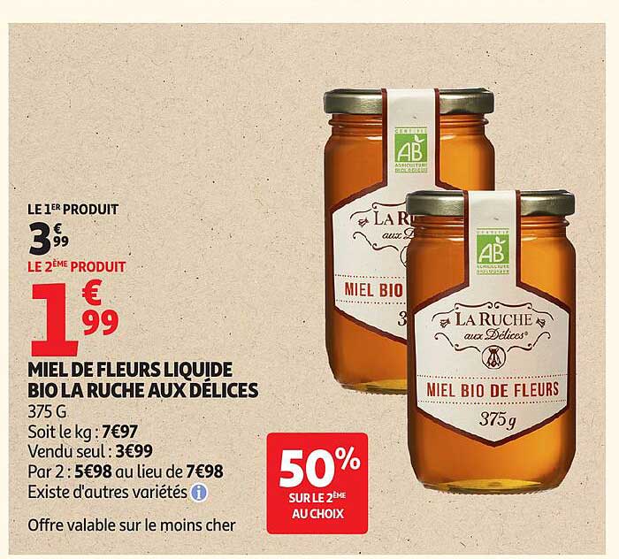 MIEL DE FLEURS LIQUIDE BIO LA RUCHE AUX DÉLICES 375 G