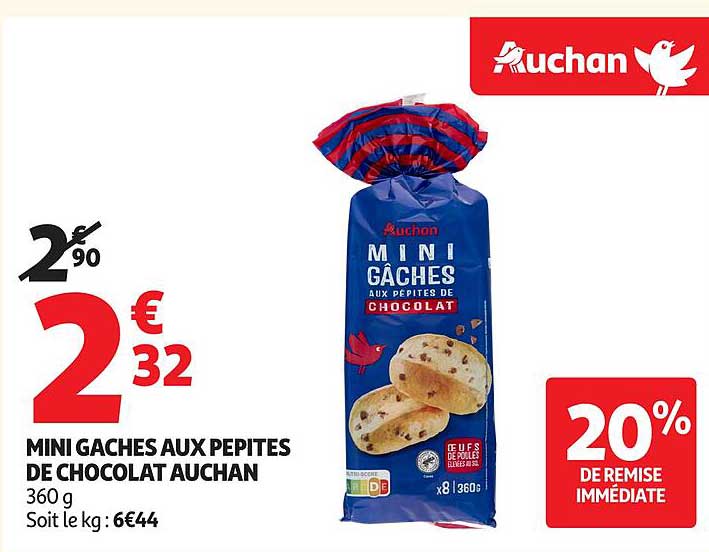 MINI GÂCHES AUX PEPITES DE CHOCOLAT AUCHAN