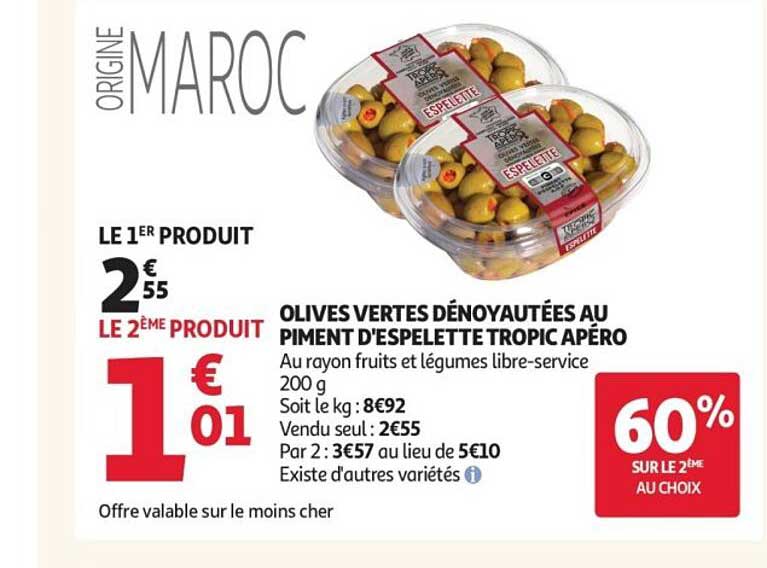 OLIVES VERTES DÉNOYAUTÉES AU PIMENT D'ESPELETTE TROPIC APÉRO