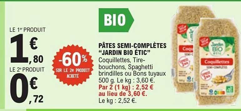 PÂTES SEMI-COMPLÈTES “JARDIN BIO ÉTIC”