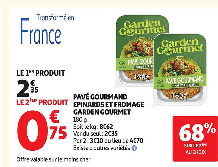 PAVÉ GOURMAND ÉPINARDS ET FROMAGE GARDEN GOURMET