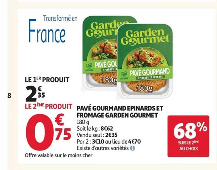 PAVÉ GOURMAND ÉPINARDS ET FROMAGE GARDEN GOURMET